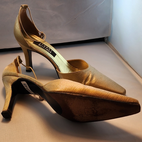 Stuart Weitman Gold Jeweled Ankle Strap Evening Shoe Size 8.5M - Picture 8 of 8